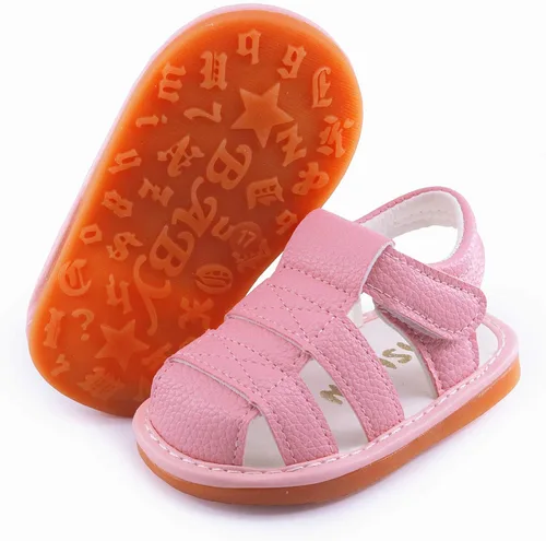 Vista 2 de WILLFUN Sandalias chirriantes de verano para bebé, niño, niña, suela de goma de primera calidad, puntera cerrada, antideslizantes, zapatos