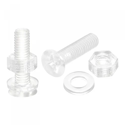 Vista 18 de uxcell Tornillos de máquina Phillips de plástico M6 x 0.472 in con tuercas y arandelas planas, pernos de máquina de cabeza plana de PC