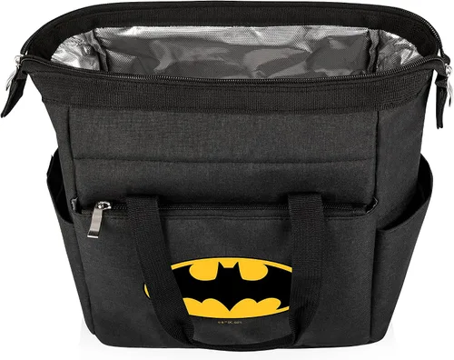 Vista 3 de PICNIC TIME DC Comics Batman Bat-Signal On The Go Bolsa de Almuerzo, Lonchera Enfriadora Suave, Bolsa de Almuerzo Aislada, (Negro)