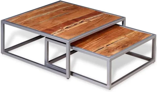 Vista 5 de Mesa de centro de dos piezas, mesa de centro moderna, juego de mesa de centro adecuado para sala de estar, oficina, balcón, sala de estar familiar
