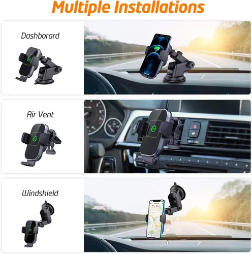 Vista 4 de Cargador inalámbrico para automóvil, (nueva versión de brazos automáticos), cargador inalámbrico rápido para automóvil, soporte de teléfono