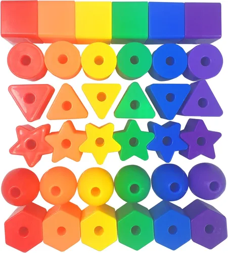 Vista 2 de KUTOI Juguetes para niños pequeños – Juego de cuentas grandes con cordones para habilidades motoras finas y coordinación ojo-mano – 36 cuentas y 6