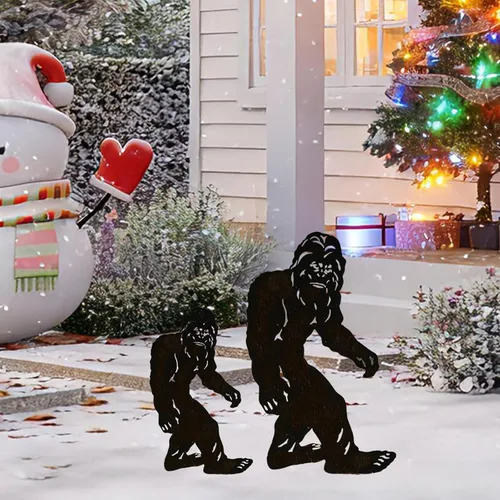 Vista 3 de TT & MM Bigfoot - Juego de 2 estacas de metal para decoración de patio, regalo de Sasquatch de pies grandes para hombres y mujeres, estatuas