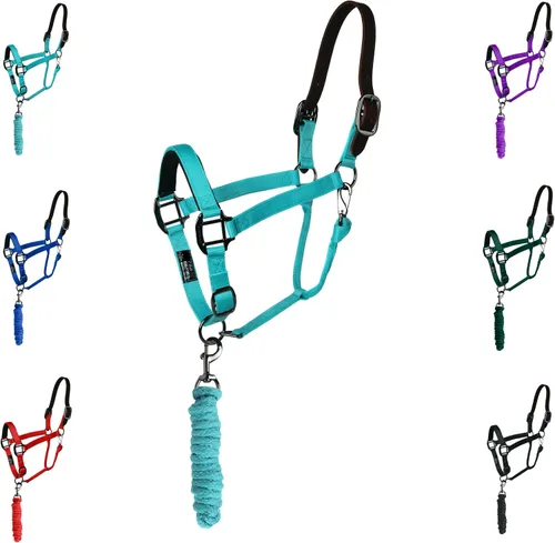 Vista 10 de Majestic Ally Halter de cuero con cuerda de plomo a juego para caballos - Corona de cuero - Correa ajustable para la barbilla - Pestillo enrollado