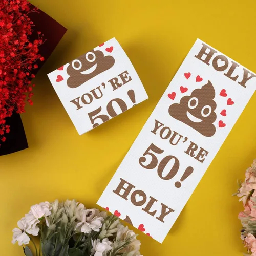 Vista 6 de Papel higiénico de 50 cumpleaños para hombres y mujeres, divertido regalo de broma de 50 cumpleaños, papel higiénico novedoso, regalo