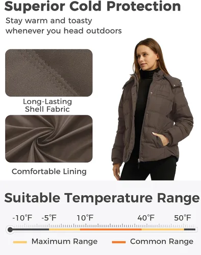 Vista 4 de Wantdo Abrigo de invierno cálido con capucha para mujer, chaqueta acolchada gruesa con capucha extraíble
