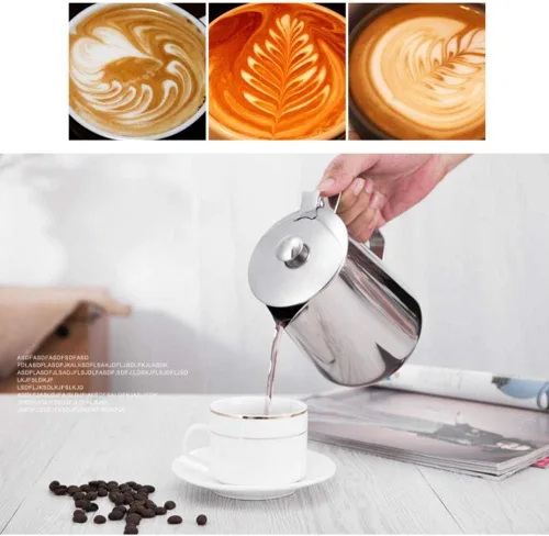 Vista 3 de Jarra de arte latte de 33.8 fl oz, jarra de espuma de leche de acero inoxidable, taza de café, jarra de espuma de leche para máquinas de espresso