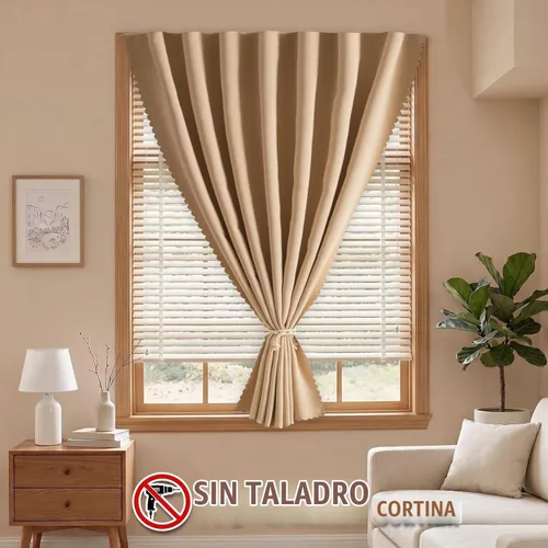 Vista 2 de Jilron Cortinas opacas autoadhesivas, cubierta adhesiva para ventana, sin taladro, fácil de instalar, aptas para inquilinos para dormitorio Beige