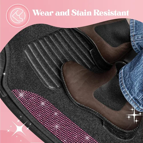 Vista 6 de Carbella Juego de 4 Alfombrillas de Coche con Diamantes Brillantes Estilo Bling, Alfombrillas de Suelo de Coche de Cristal de Strass Brillante