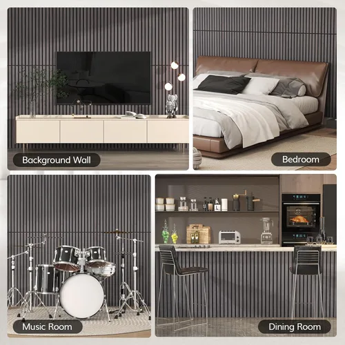 Vista 8 de TONOR 2 paneles de listones de madera, paneles acústicos adhesivos de 48 x 24 pulgadas para pared, paneles decorativos 3D estriados para absorción