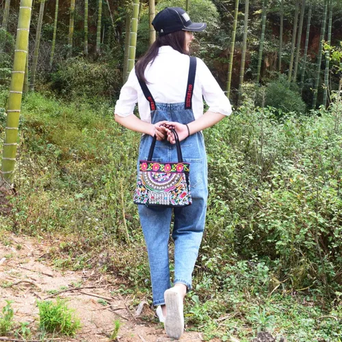 Vista 7 de Canvas Floral Hobo Tote Bags for Women Stylish Casual Shoulder Handbag Ethnic Embroidery Purse