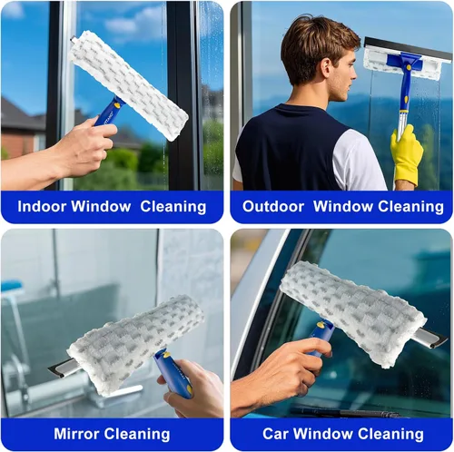 Vista 6 de Limpiador de escobilla de ventana de 60 pulgadas, kit de herramientas de limpieza de ventanas 2 en 1, kit de lavado de ventanas con poste