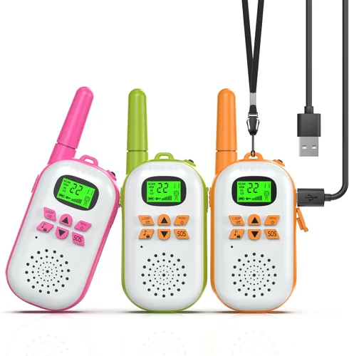 Vista 23 de Inspireyes Walkie Talkies para niños recargables, juguetes para niños y niñas de 3 a 12 años, paquete de 2 radios bidireccionales de largo alcance