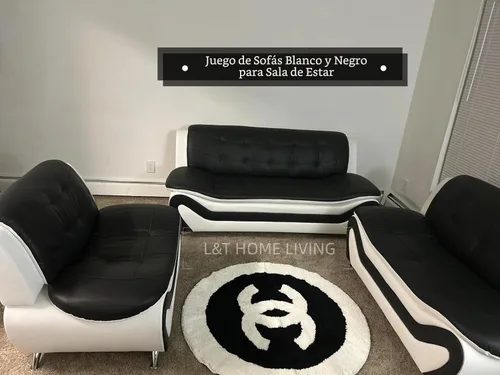 Vista 3 de Juego de sofá de cuero para sala de estar, juego de muebles de sala de estar de 3 piezas, juego de sofá moderno con sofá de 3 plazas, sofá biplaza