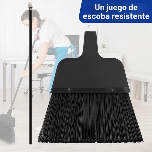 Vista 4 de 8 escobas para exteriores para limpieza de suelos de 54 pulgadas, escoba comercial resistente, mango largo, escobas angulares para barredora Negro
