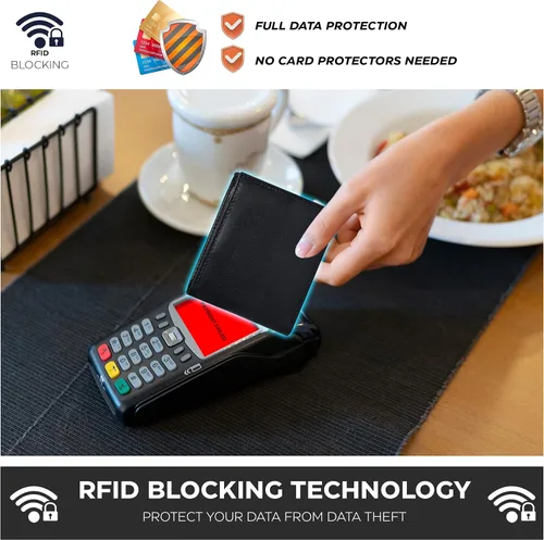 Vista 4 de Carteras RFID delgadas para hombres - Cartera de bolsillo frontal de piel genuina