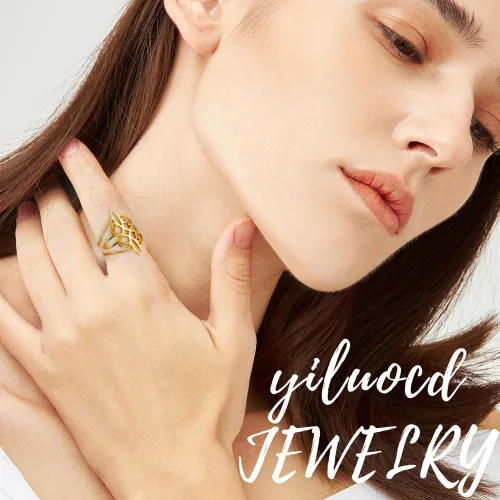 Vista 2 de Anillo de nudo de bruja para mujer, de acero inoxidable, estilo geométrico, brujería, amuleto celta, anillo de nudo celta, elegante y elegante