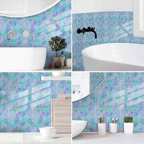 Vista 5 de 6 calcomanías de pared 3D azules Hyun-chae para escamas de peces de 12 x 12 pulgadas, decoración de salpicaduras, bricolaje, extraíble, impermeable