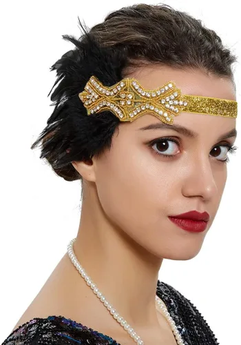 Vista 26 de Roaring 20s Great Gatsby - Diadema estilo flapper para mujer, estilo Art Deco de los años 20, con plumas A azul