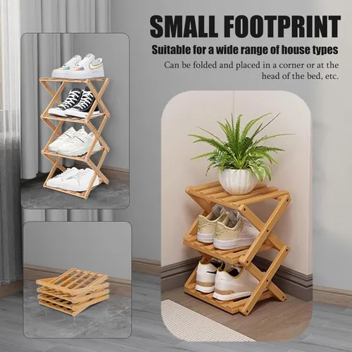 Vista 3 de Zapatero Pequeño, Organizador de Zapatos Plegable Portátil de 3 Niveles, Sin Instalación, Mini Zapatero Independiente para Acampar, Pasillos