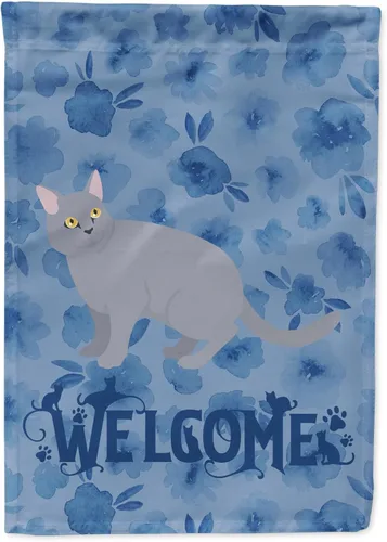 Vista 203 de Caroline's Treasures CK4813CHF - Bandera de bienvenida con gato abisinio azul, manga grande, para porche, para colgar en la pared, poliéster