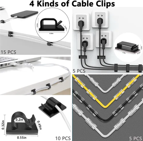 Vista 6 de ELII - Kit de gestión de cables de 300 piezas, 4 fundas para cables y 35 clips de cable