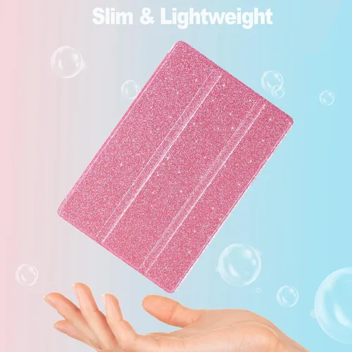 Vista 6 de Caweet Funda para TCL Tab 8 - Ultra Ligero Slim Hard Back Shell Tri-Fold Stand Cover Glitter Pink