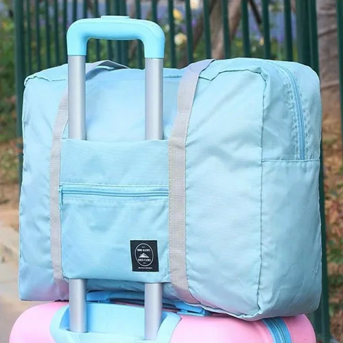 Vista 5 de Bolsa de viaje plegable, almacenamiento de equipaje para deportes, gimnasio, resistente al agua, lona de nailon para hombres, mujeres, 32 litros