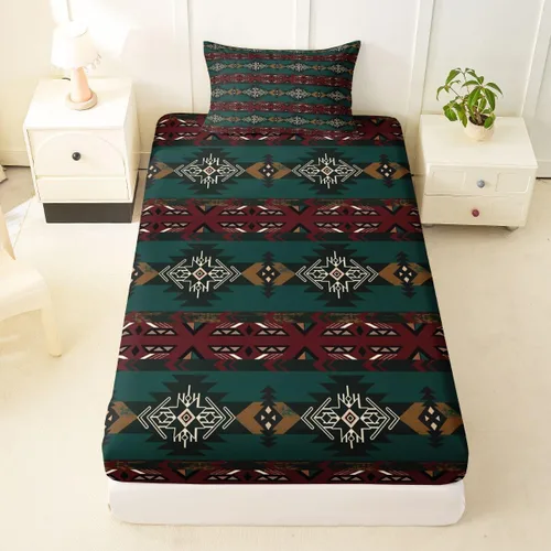 Vista 68 de Juego de ropa de cama de estilo bohemio occidental, tamaño individual, diseño de vaca atrapasueños, sábana bajera ajustable del suroeste, tribu