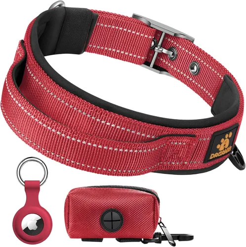 Vista 8 de DAGANXI Collar para perro, ajustable, de neopreno suave, acolchado, transpirable, tira reflectante, collar de nailon para perros pequeños, medianos