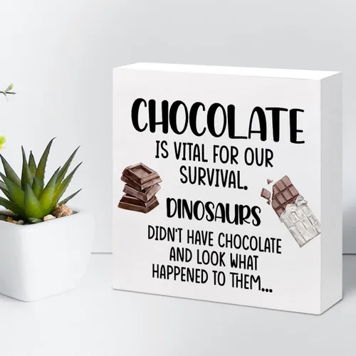 Vista 5 de Divertido letrero de madera para cocina, chocolate es vital para nuestra supervivencia, caja de madera, placa de bloque para decoración del hogar