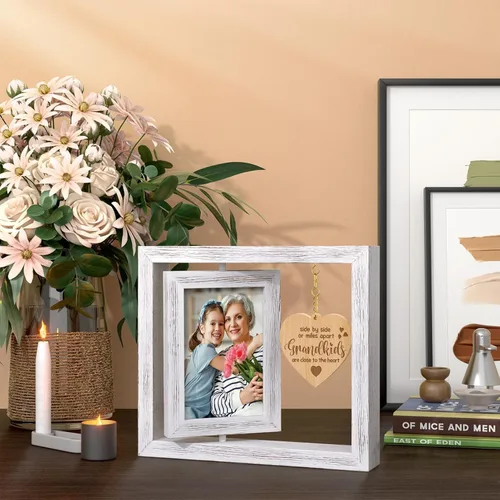 Vista 9 de Tiblue Regalos de Navidad de nieta, nieto, nietos, regalos para abuela, marco de fotos giratorio de madera maciza para abuela y nietos para fotos