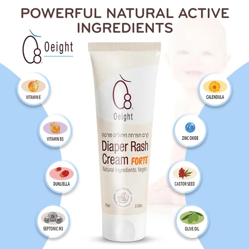 Vista 3 de Oeight Diaper Rash Cream Forte, fórmula dermatológicamente probada e hipoalergénica para la piel del bebé con ingredientes activos 100% naturales