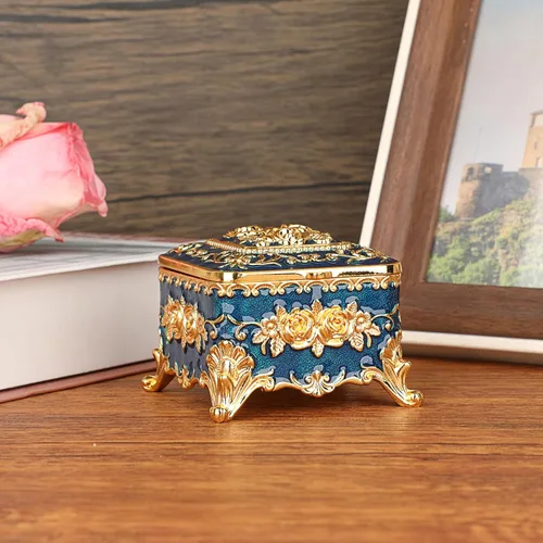 Vista 6 de Hipiwe Caja de Joyería de Metal Vintage - Pequeño Organizador de Baratijas Caja para Anillos con Patrón de Rosas, Caja de Almacenamiento de Joyas