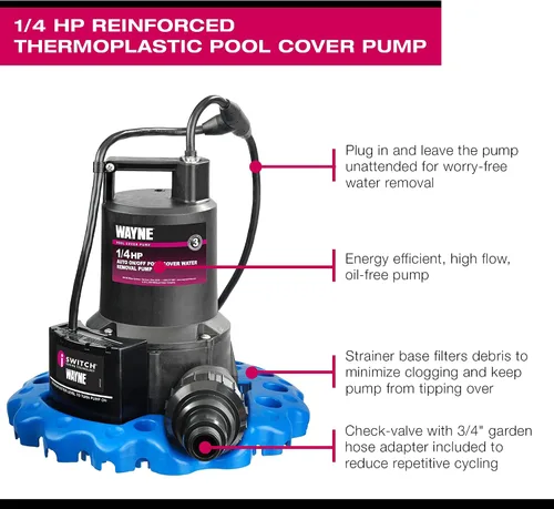 Vista 5 de WAYNE WAPC250 bomba automática de 1/4 HP de encendido/apagado para quitar el agua de la alberca