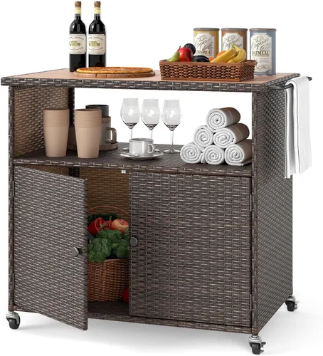 Vista 10 de HAPPYGRILL Gabinete de almacenamiento al aire libre con ruedas, caja de Negro