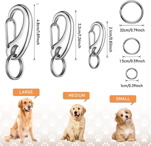 Vista 2 de 18 piezas con clip para placa de identificación de mascotas, combo de clip rápido con anillos, soporte de clips rápidos de acero inoxidable