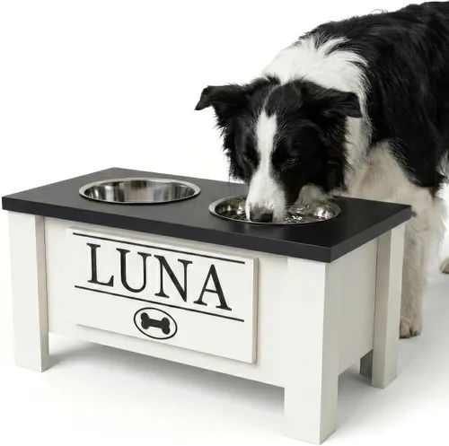 Vista 10 de GTW Soporte de Cuenco Elevado Personalizado para Perros Grandes, Medianos, Pequeños y Extra Pequeños - Cuencos de Acero Inoxidable para Comida