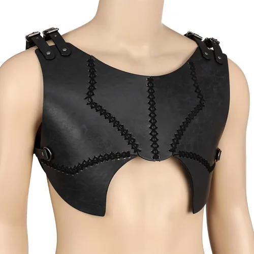 Vista 3 de HiiFeuer Armadura medieval de piel sintética para el pecho, armadura de cuerpo de arquero mercenario retro, chaleco ajustable para Ren Faire