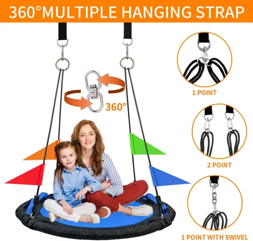 Vista 3 de Columpio para árbol de 40 pulgadas, columpio para árbol de telaraña, capacidad de peso de 800 libras, Oxford 900D impermeable con asas, con correas