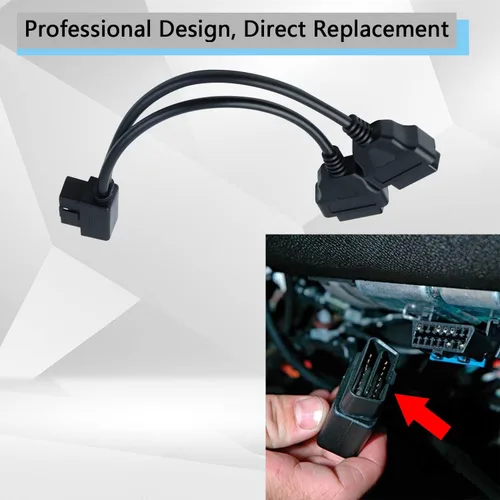 Vista 6 de OBD2 Divisor de ángulo recto Y Cable Divisor macho a 2 Cable de extensión hembra 11.8 in/12