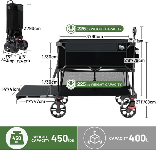 Vista 9 de TIMBER RIDGE Carro plegable de dos pisos de 400L con frenos, 54" extra Negro