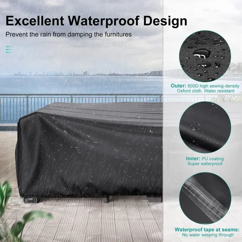 Vista 3 de Fundas para Muebles de Patio, Funda para Muebles de Exterior de Servicio Pesado Impermeable, Fundas para Juego de Sofá Seccional Funda para Juego