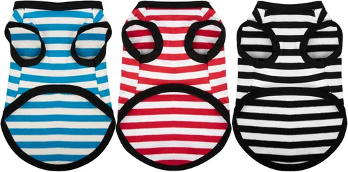 Vista 9 de Paiaite 3 piezas de camisa para perro a rayas de color oscuro, camisas sin mangas de algodón para cachorros, ropa transpirable para mascotas