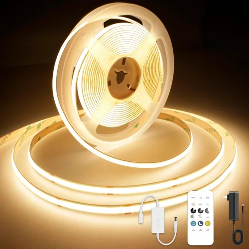 Vista 14 de AXMOTUT Tira de luces LED COB inteligentes de 9.84 pies, 24 V blanco cálido 2700 K, tiras de luz LED regulables, cinta de luz LED de alto brillo