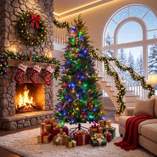 Vista 10 de Árbol de Navidad artificial flocado de nieve de 6 pies, árbol de Navidad delgado sin luz con piñas, puntas de ramas de PVC, soporte de metal