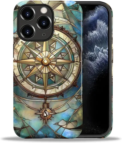 Vista 22 de ZHEGAILIAN Funda para iPhone 11, carcasa dura a prueba de golpes + silicona suave 2 en 1 híbrida, parachoques a prueba de caídas - Vidrio manchado