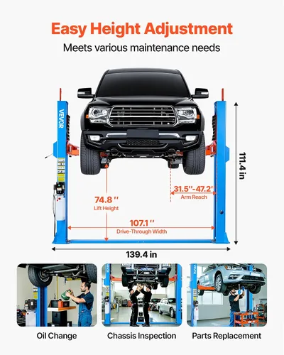 Vista 3 de VEVOR - Elevador de vehículos con dos columnas, capacidad de 12,000 libras (5443.1 kg), motor potente de 2.95HP, elevador automático de 220V