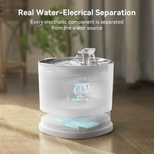Vista 4 de Cheerble Fuente para mascotas Elfin E1+ sin bombeo con 9 filtros adicionales, fuente inalámbrica para mascotas operada con pilas, dispensador