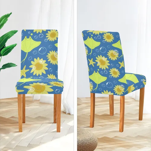 Vista 4 de Ocean Animal Starfish Sunflower Chartreuse Decorative Birthday Seat Cover for Classroom Chair for Dining Room Washable 19.7x23.6in Chair Slipcovers